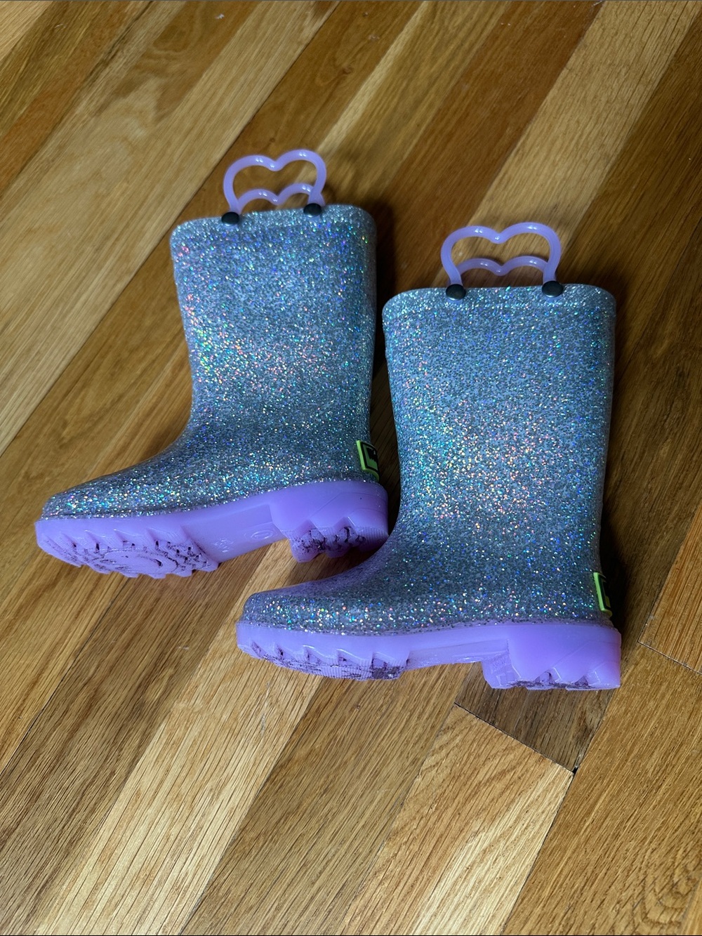 Western Chief Kids Sparkle Lavender Purple Rain Boots with Heart Handles